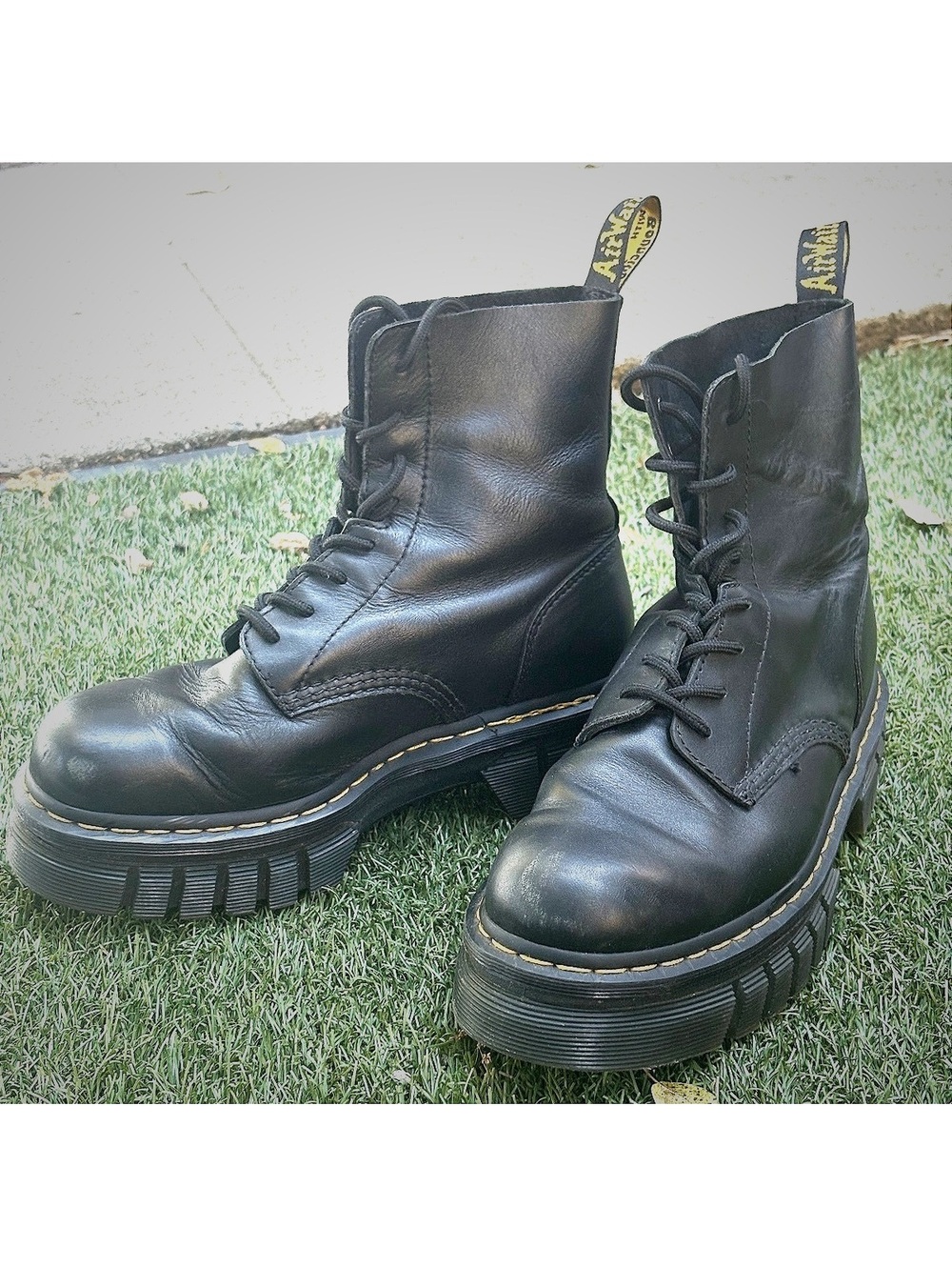 90s Grunge Dr. Martens Black Leather Platform Quadsole Combat Boots #docmartens